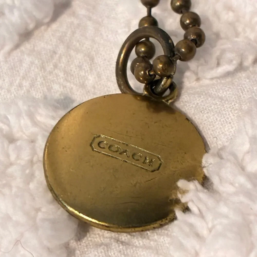 COACH Fob Y2K VINTAGE Round Disc Bag Charm Tangerine Tag Keychain Gold Brass